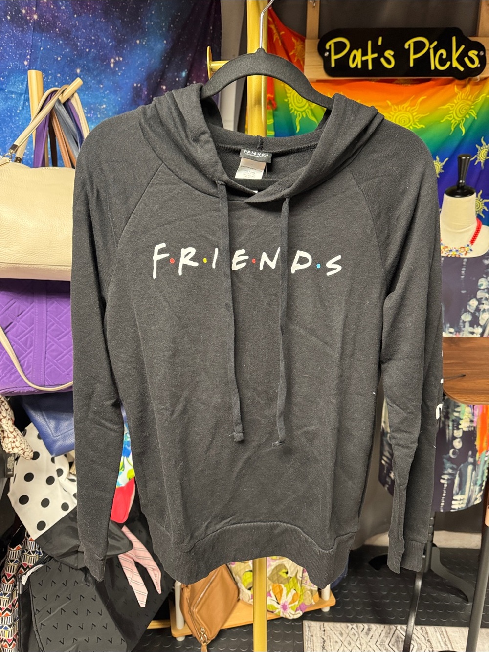 FRIENDS Black Hoodie with Color Dot Accents